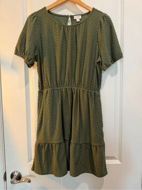 J.Crew Olive Green Swiss Dot Mini Dress Medium Puff Sleeve Pockets
